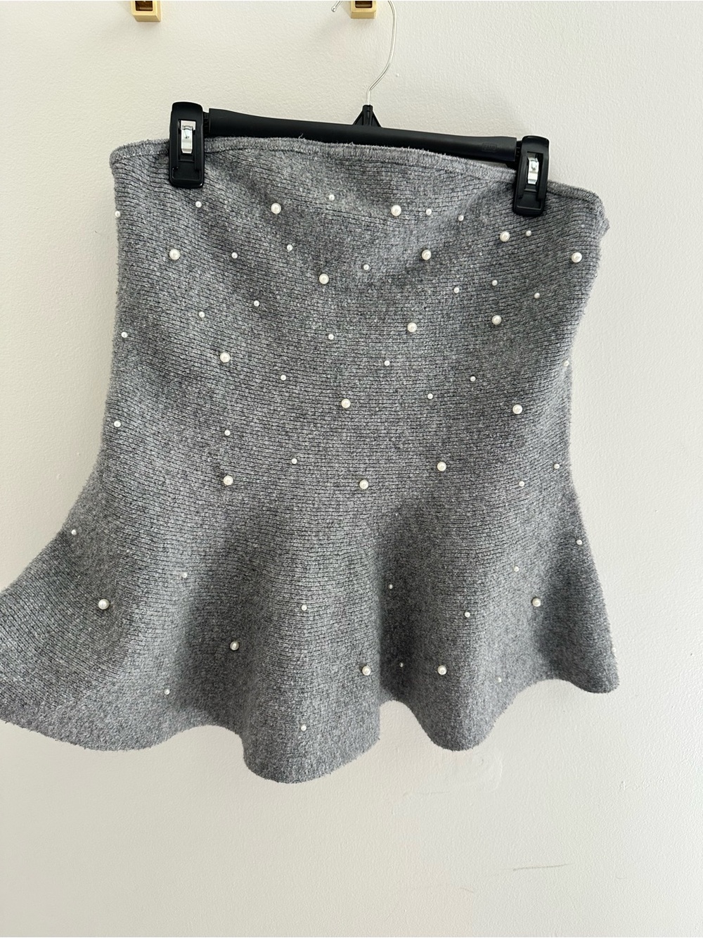 H&M Gray Pearl-Embellished Flared Knit Top